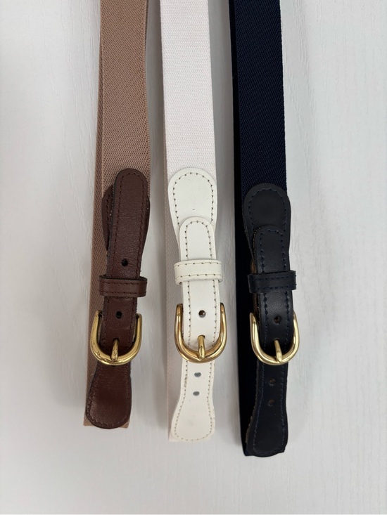 Accessories - 3 Classic Leather-Trim Women's Belts - White, Brown, Navy